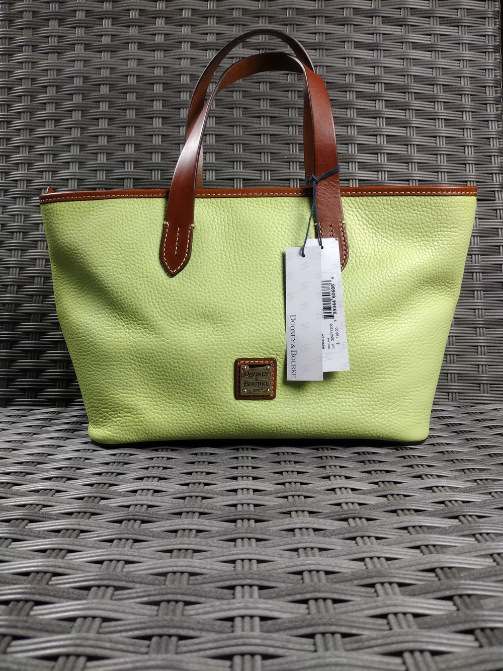 Dooney & Bourke Lime Green Leather Satchel with Brown Trim